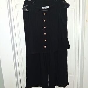 Miss Sparkling Chic Black Button-Front Top With Wide Leg Pant Set